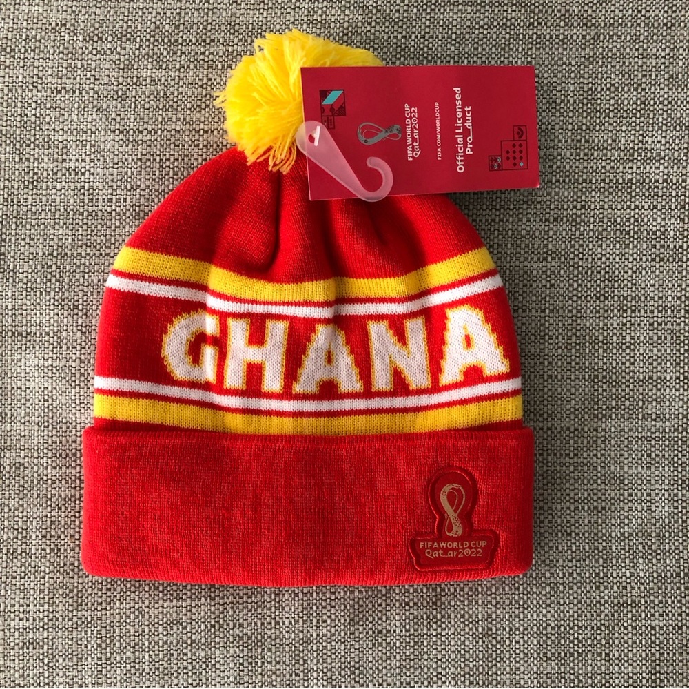 Boys FIFA World Cup Qatar 2022 Winter Hat Ghana One Size Fits All Pom Stretchy